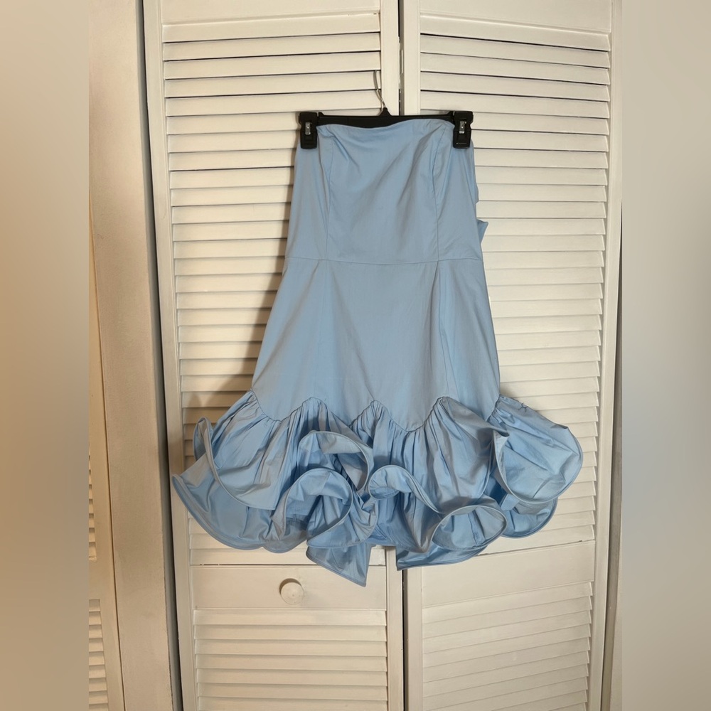 ANTHROPOLOGIE MAEVE STRAPLESS RUFFLE MINI DRESS COLOR SKYRIDE SIZE L NWT - Picture 8 of 11